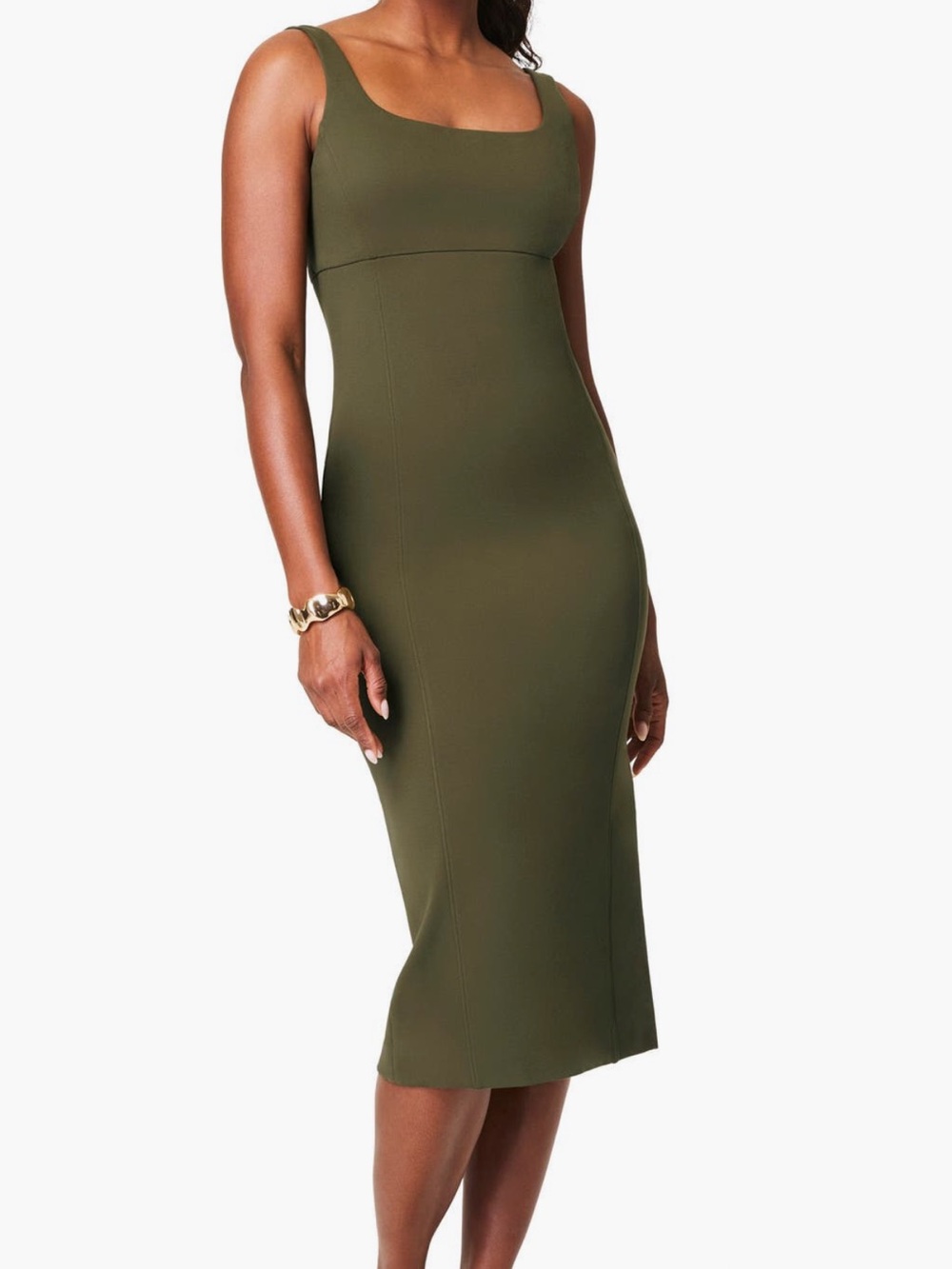 SPANX Olive Square-Neck Bodycon Midi Dress